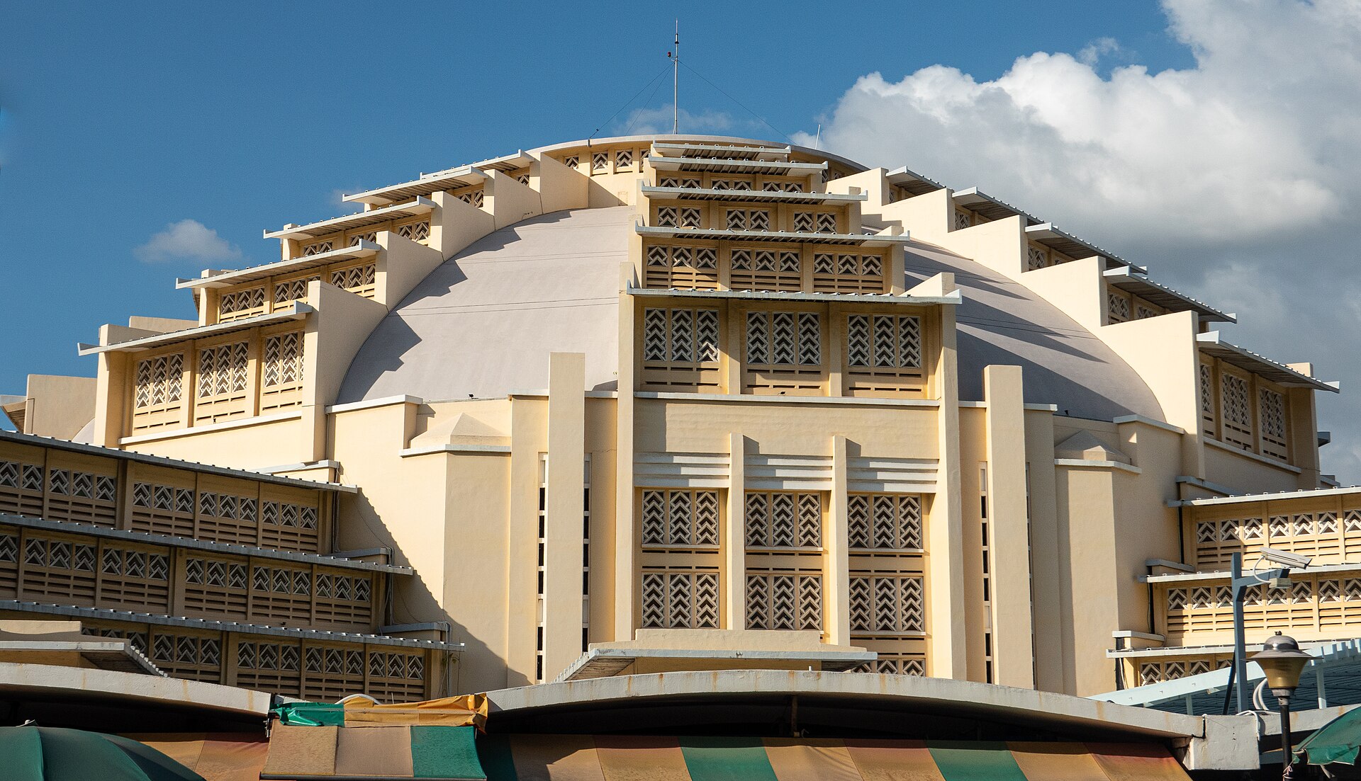 Art Deco dome and facade of Central Market in Phnom Penh