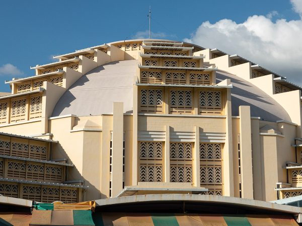 Art Deco dome and facade of Central Market in Phnom Penh